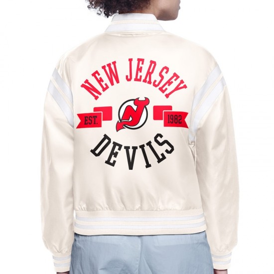 New Jersey Devils Printed Logo Varsity Satin Jacket New Jersey Devils Printed Logo Varsity Satin Jacket