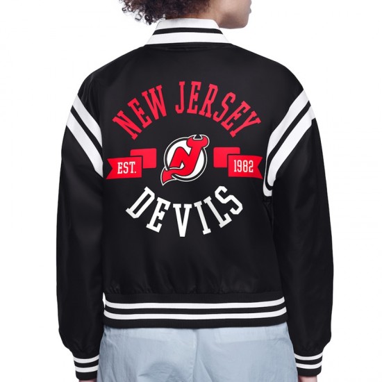 New Jersey Devils Printed Logo Varsity Satin Jacket New Jersey Devils Printed Logo Varsity Satin Jacket