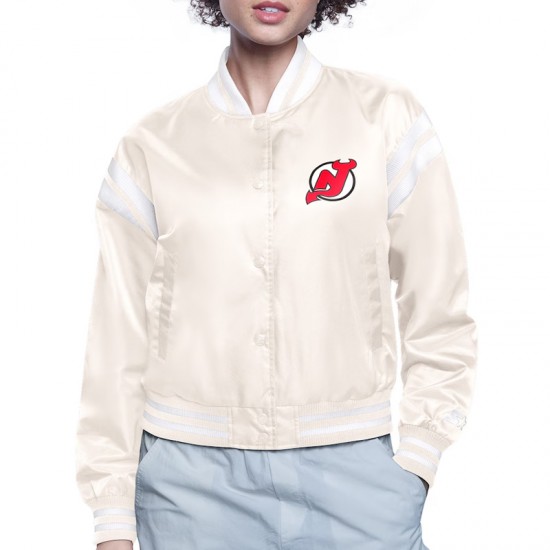 New Jersey Devils Printed Logo Varsity Satin Jacket New Jersey Devils Printed Logo Varsity Satin Jacket