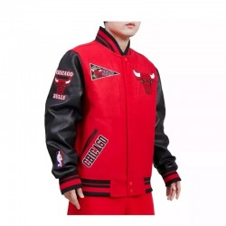 New Letterman Chicago Bulls Red With Black Varsity Jacket