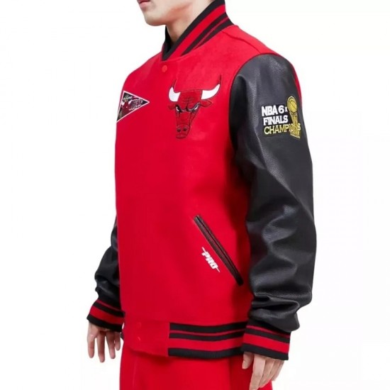 New Letterman Chicago Bulls Red With Black Varsity Jacket New Letterman Chicago Bulls Red With Black Varsity Jacket