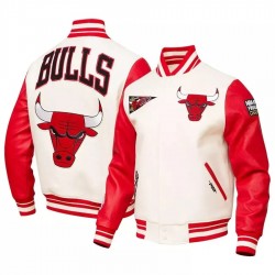 New Letterman Chicago Bulls White and Red Mens Vintage Varsity Jacket