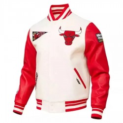 New Letterman Chicago Bulls White and Red Mens Vintage Varsity Jacket