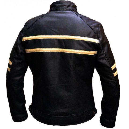New Men's Cruise Cafe Racer Stripe Biker Leather Jacket New Men's Cruise Cafe Racer Stripe Biker Leather Jacket