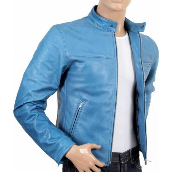 New Men's Dodge Mens Sky Blue Motorcycle Style Leather Jacket New Men's Dodge Mens Sky Blue Motorcycle Style Leather Jacket