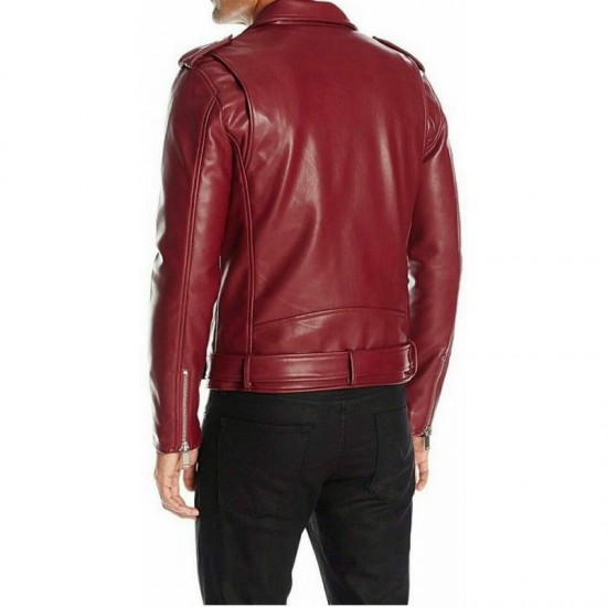 New Men's Genuine Lambskin Leather Motorcycle Jacket Slim Fit Red Biker Jacket