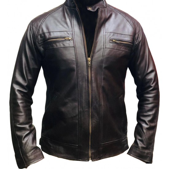 New Men's Quilted Cafe Racer Biker Leather Jacket New Men's Quilted Cafe Racer Biker Leather Jacket