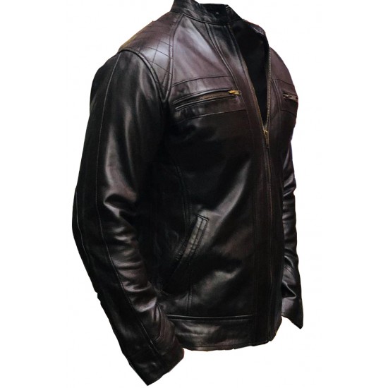 New Men's Quilted Cafe Racer Biker Leather Jacket New Men's Quilted Cafe Racer Biker Leather Jacket