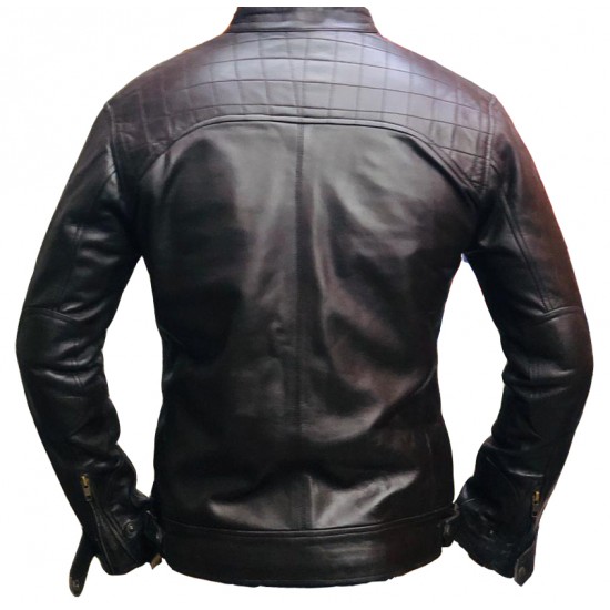 New Men's Quilted Cafe Racer Biker Leather Jacket New Men's Quilted Cafe Racer Biker Leather Jacket