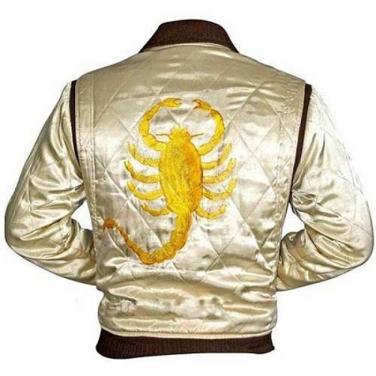 New Men's Slimfit Drive Rider Trucker Scorpion Ryan Gosling Ivory Jacket New Men's Slimfit Drive Rider Trucker Scorpion Ryan Gosling Ivory Jacket