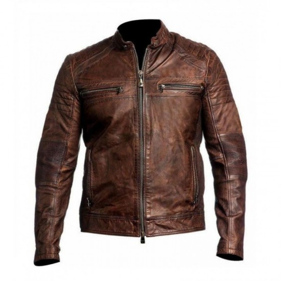 New Mens Biker Vintage Motorcycle Cafe Racer Brown Distressed Leather Jacket New Mens Biker Vintage Motorcycle Cafe Racer Brown Distressed Leather Jacket
