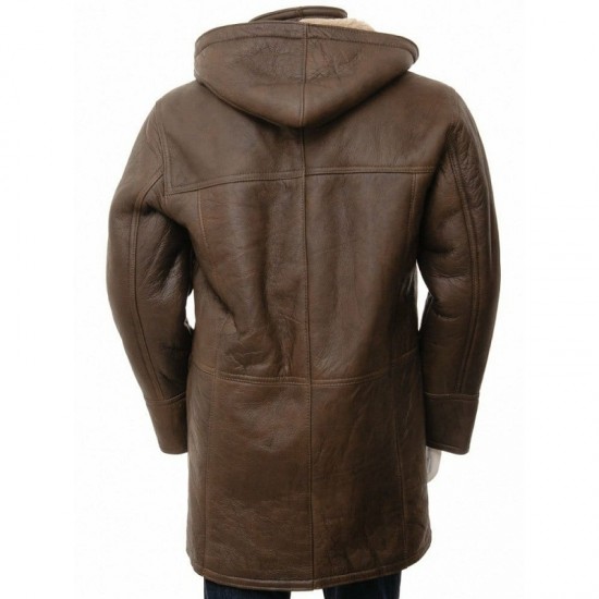 New Mens Sheepskin Duffle Coat Fur Hood Natural Shearling Fur Long Hooded Coat New Mens Sheepskin Duffle Coat Fur Hood Natural Shearling Fur Long Hooded Coat