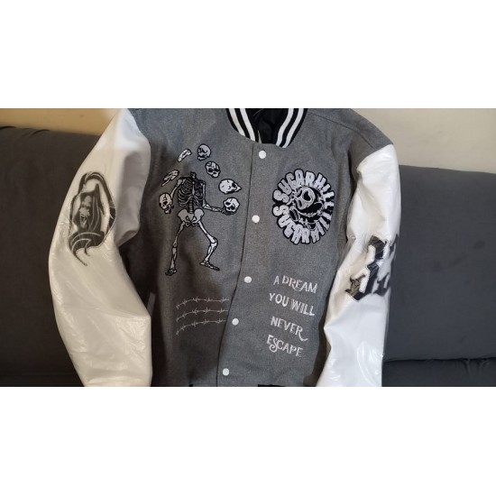 New Mens SugarHill Letterman Varsity Gray Jacket New Mens SugarHill Letterman Varsity Gray Jacket