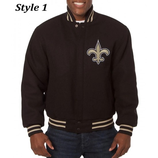 New Orleans Saints Bomber Black Wool Jacket