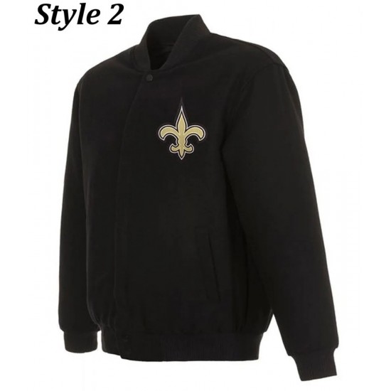 New Orleans Saints Bomber Black Wool Jacket