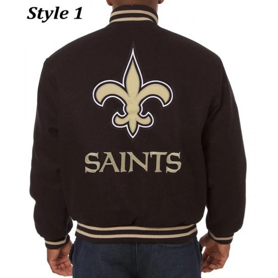 New Orleans Saints Bomber Black Wool Jacket