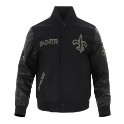 New Orleans Saints Full-Zip Black Varsity Jacket
