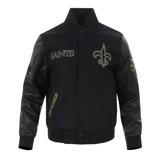 New Orleans Saints Full-Zip Black Varsity Jacket New Orleans Saints Full-Zip Black Varsity Jacket