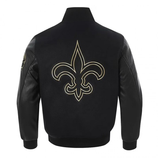 New Orleans Saints Full-Zip Black Varsity Jacket New Orleans Saints Full-Zip Black Varsity Jacket
