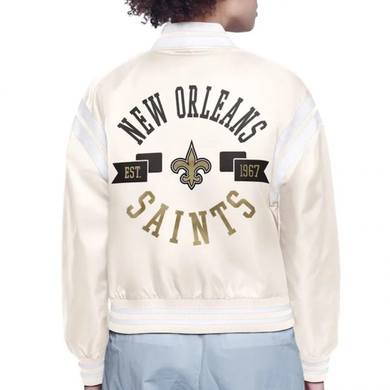 New Orleans Saints Printed Logo Varsity Satin Jacket New Orleans Saints Printed Logo Varsity Satin Jacket