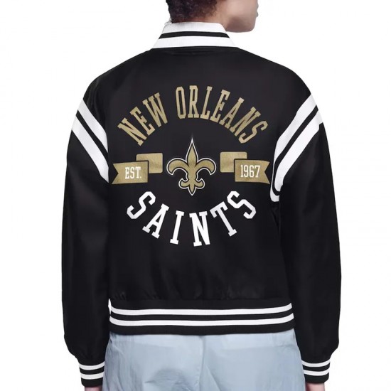 New Orleans Saints Printed Logo Varsity Satin Jacket New Orleans Saints Printed Logo Varsity Satin Jacket