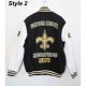 New Orleans Saints Victory Formation Commemorative Varsity White and Black Jacket New Orleans Saints Victory Formation Commemorative Varsity White and Black Jacket