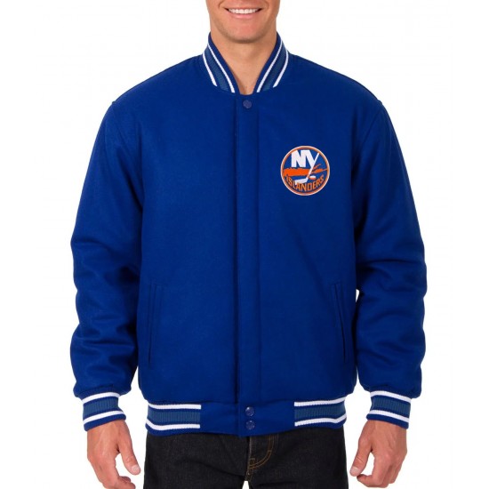New York Islanders Royal Bomber Blue Wool Jacket New York Islanders Royal Bomber Blue Wool Jacket