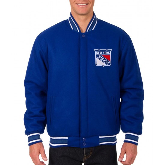 New York Rangers Bomber Royal Blue Wool Jacket New York Rangers Bomber Royal Blue Wool Jacket