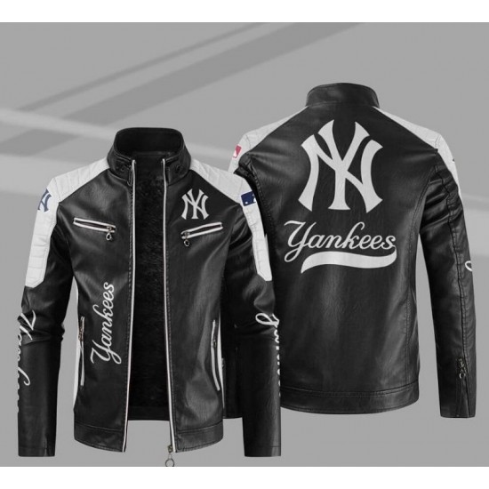 New York Yankees Block White Black MLB Leather Jacket
