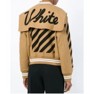 Off White Black Striped Varsity Brown Jacket