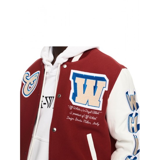 Off White Red Varsity Jacket Off White Red Varsity Jacket
