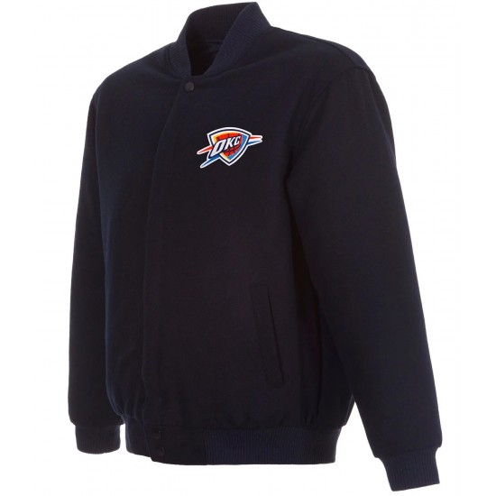 Oklahoma City Thunder Bomber Navy Blue Wool Jacket