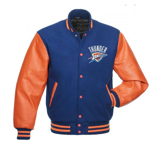 Oklahoma City Thunder Orange and Blue Letterman Jacket Oklahoma City Thunder Orange and Blue Letterman Jacket