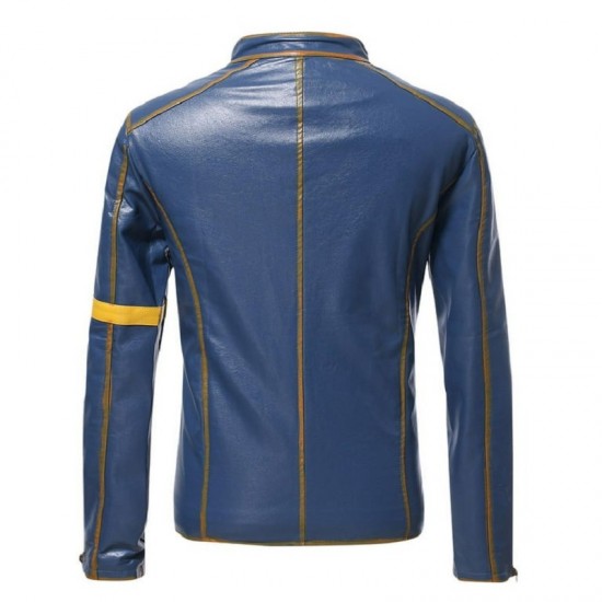 Old Splice Stand Collar Leather Blue Jacket Old Splice Stand Collar Leather Blue Jacket