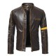 Old Splice Stand Collar Leather Brown Jacket Old Splice Stand Collar Leather Brown Jacket