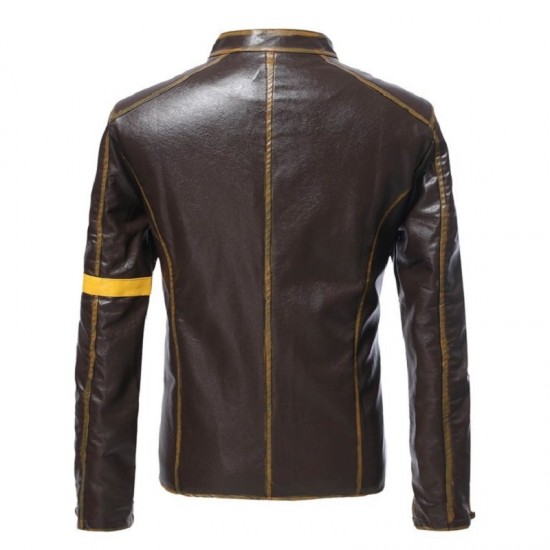 Old Splice Stand Collar Leather Brown Jacket Old Splice Stand Collar Leather Brown Jacket