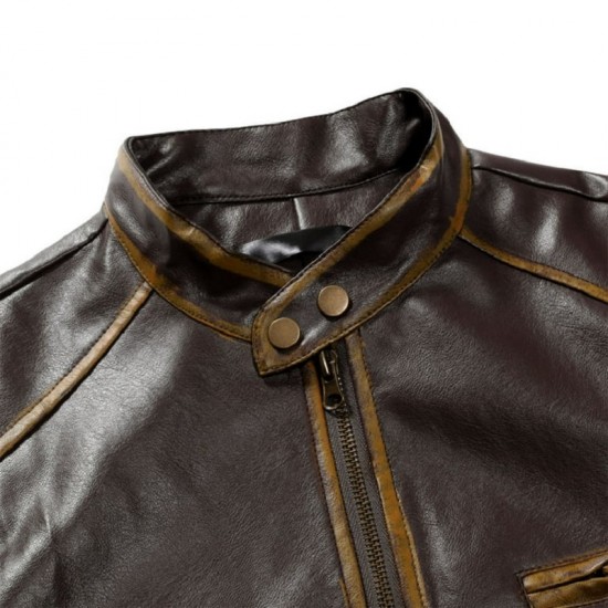 Old Splice Stand Collar Leather Brown Jacket Old Splice Stand Collar Leather Brown Jacket