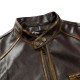 Old Splice Stand Collar Leather Brown Jacket Old Splice Stand Collar Leather Brown Jacket