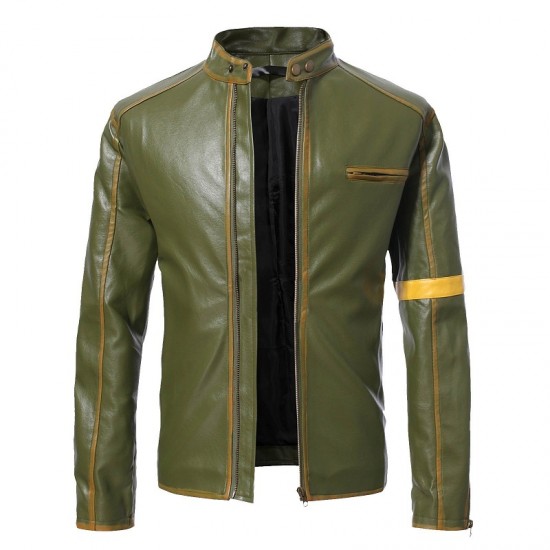 Old Splice Stand Collar Leather Green Jacket Old Splice Stand Collar Leather Green Jacket