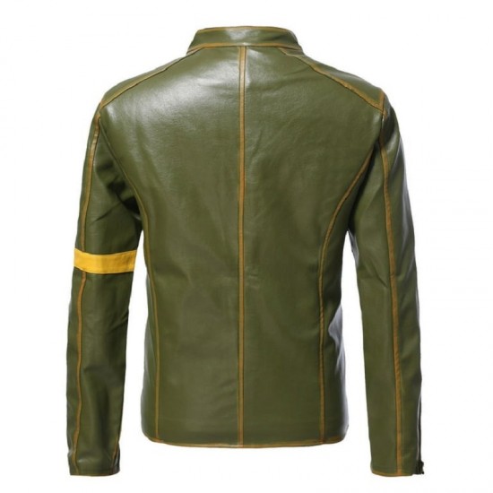Old Splice Stand Collar Leather Green Jacket Old Splice Stand Collar Leather Green Jacket