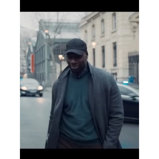 Omar Sy Arsene Lupin Grey Coat Omar Sy Arsene Lupin Grey Coat