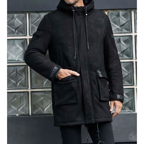 Outwear Winter Fur Coat Black Sheepskin Leather Overcoat Outwear Winter Fur Coat Black Sheepskin Leather Overcoat