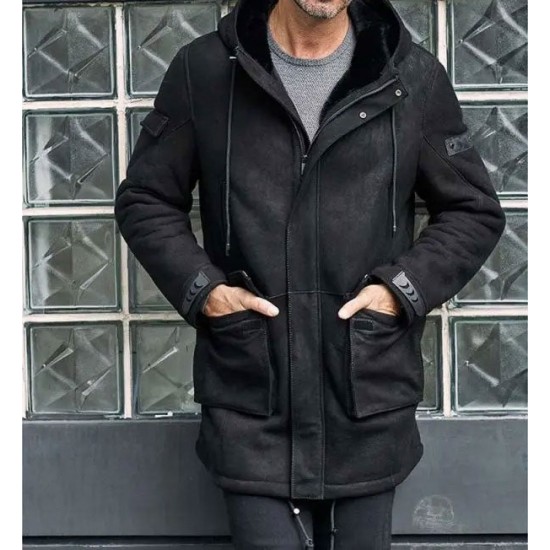 Outwear Winter Fur Coat Black Sheepskin Leather Overcoat Outwear Winter Fur Coat Black Sheepskin Leather Overcoat