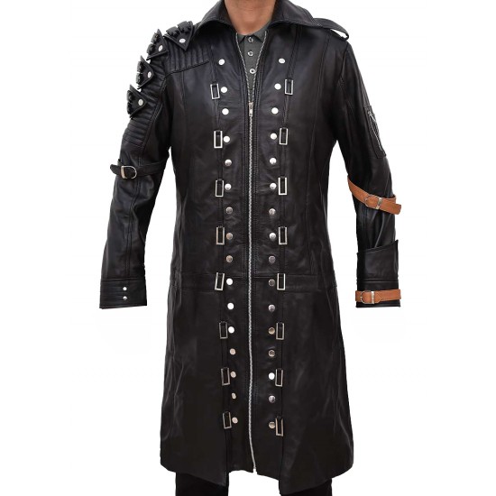 PUBG Playerunknown's Battlegrounds Black Leather Trench Coat PUBG Playerunknown's Battlegrounds Black Leather Trench Coat