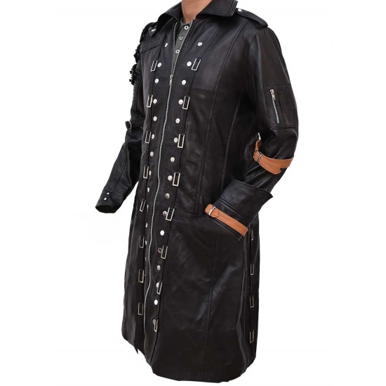 PUBG Playerunknown's Battlegrounds Black Leather Trench Coat PUBG Playerunknown's Battlegrounds Black Leather Trench Coat