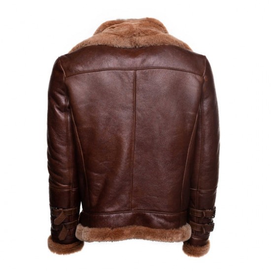 Phan's Brown Aviator bomber shearling jacket with a waist belt Phan's Brown Aviator bomber shearling jacket with a waist belt