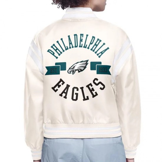 Philadelphia Eagles Printed Logo Varsity Satin Jacket Philadelphia Eagles Printed Logo Varsity Satin Jacket