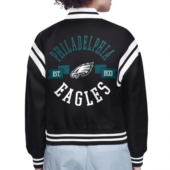 Philadelphia Eagles Printed Logo Varsity Satin Jacket Philadelphia Eagles Printed Logo Varsity Satin Jacket