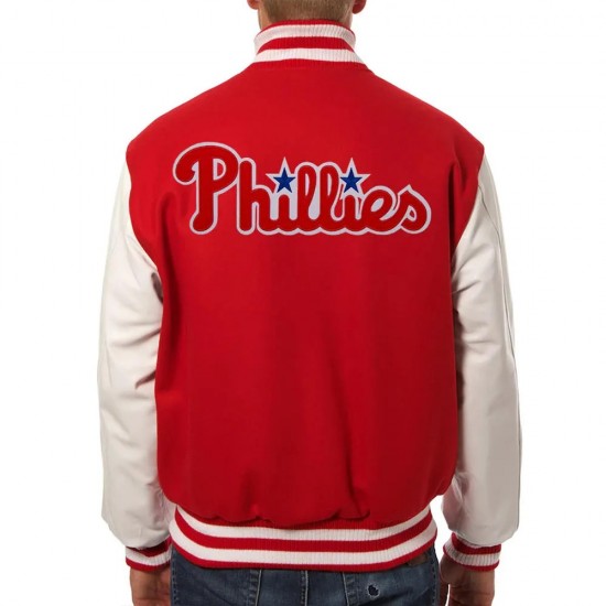 Philadelphia Phillies Letterman Red and White Jacket Philadelphia Phillies Letterman Red and White Jacket