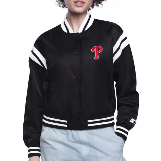 Philadelphia Phillies Printed Logo Varsity Satin Jacket Philadelphia Phillies Printed Logo Varsity Satin Jacket